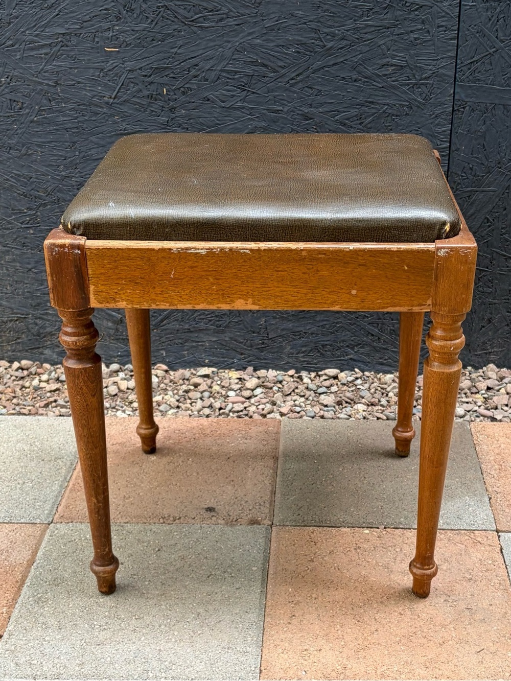 Vintage Singer Sewing Stool Brown Wood & Brown Vinyl VTG Grandmacore Retro Boho